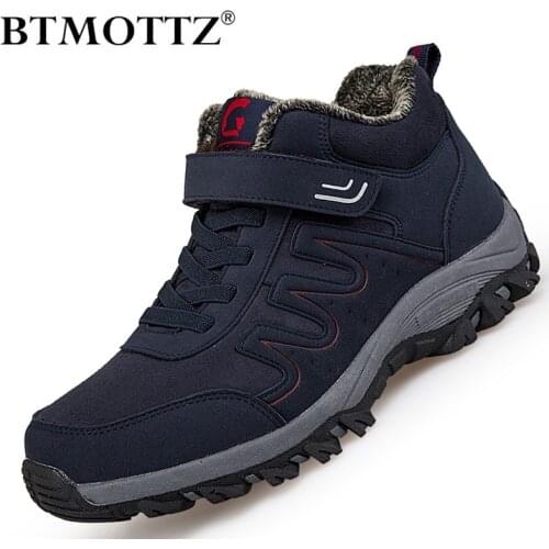 Winter Men Snow Boots High Quality Ankle Boots Men Warm Plush Lace-up Couple Boots Leather Mens Outdoor Non-slip Walking Shoes