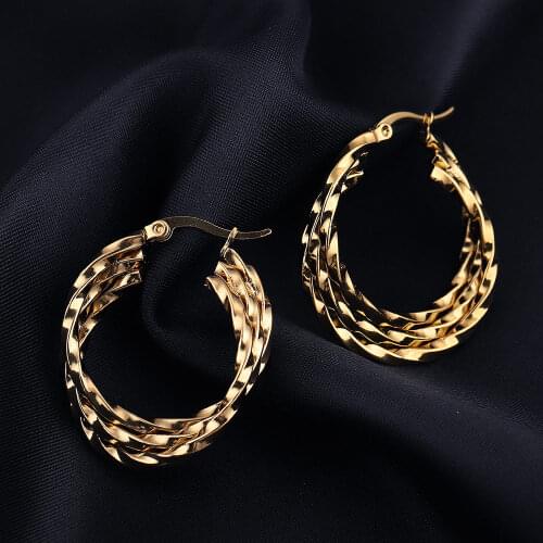 Gold Classic Stainless Steel Distortion Hoop Earrings for Women Girls Fashion Korean Indian C Earring Ear Ring Wholesale Items