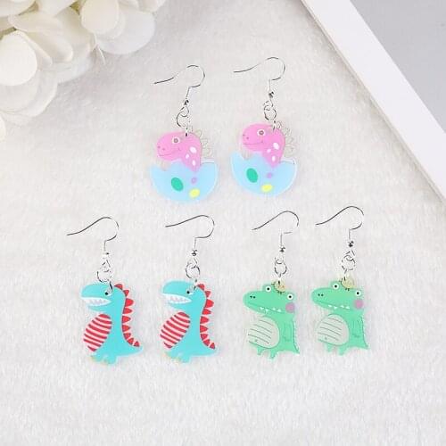 1Pair Dinosaur Drop Earrings Flatback Acrylic Cartoon Animal Jewelry for Women and Children