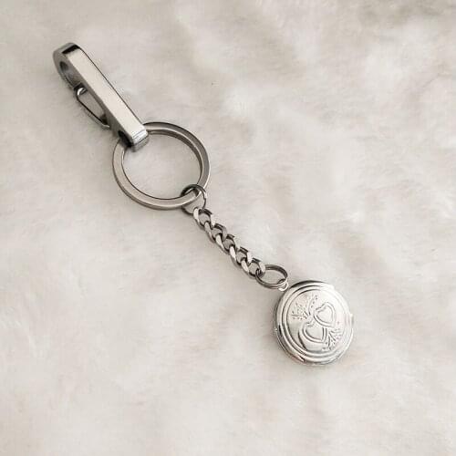 1pc Cute Double Heart Grass Locket Stainless Steel Key Holder Family Memorial Photo Making Jewelry DIY Keychain Accessories