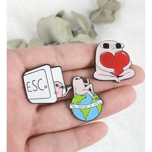 6 styles Ketnipz Pins Funny Comics Brooches ESC Heart Earth Avocado Lapel pins Backpack Bag Hat Leather Jackets Accessories