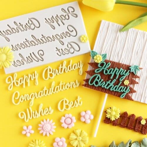 Bark，Happybirthday Letters Silicone Mold Fondant Cakes Decorating Tool Molds Sugarcraft Chocolate Baking Tools For Cake Gumpaste