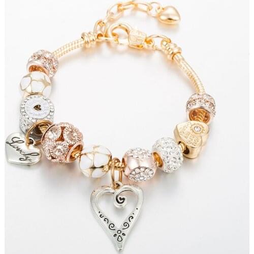 ANNAPAER New Heart Charms Bracelet Bangle Pulseras Mujer For Women Crystal Beads Fit Bracelets Jewelry B19041