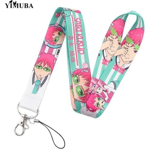 Cute Saiki Kusuo Lanyards Keychain Anime The Disastrous Life of Saiki Kusuo Series Mobile Phone Straps USB ID Card Badge Holder