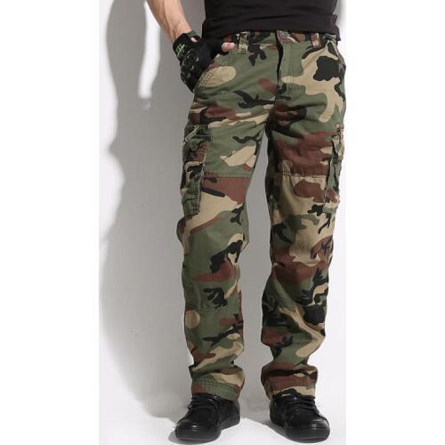 Camouflage Trousers Pocket Tactical Mens Straight Cargo Pants Men Casual Military Combat Camo Clothing Mens Male Bottoms