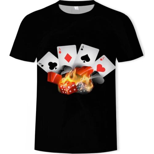 Playing cards 3D printing mens and womens fashion Black T-shirt poker harajuku street clothing kids boys comfortable t shirts