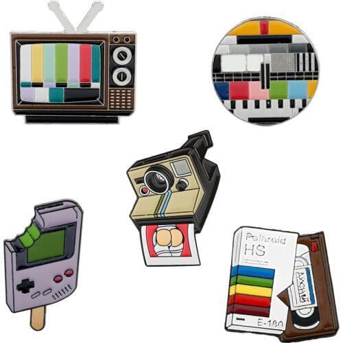 Color Record Instant Camera Antenna TV Game Controller Ice Cream Shape Enamel Brooches Pins Snowflake Screen Badge Lapel Pin