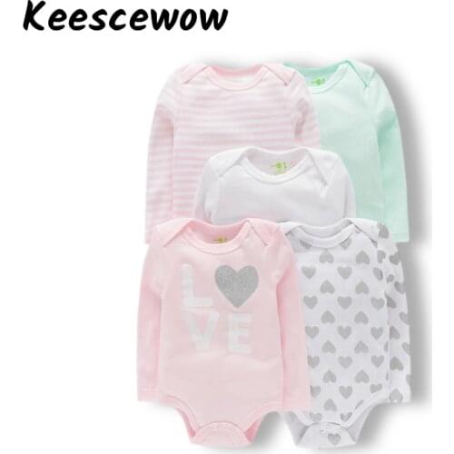 Keescewow Fashion Cotton Cute Pattern Newborn Clothes Comfortable Fabrics Long Sleeve Baby Bodysuits (5-Piece Set)