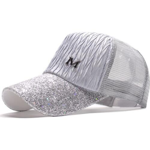 Unisex Cap Casual Mesh M Baseball Cap Women Fashion Sequins Adjustable Hip Hop Snapback Hats For Men Black White Cap femme
