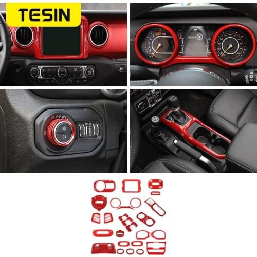 TESIN Car Dashboard Interior Decoration Kit Cover Stickers for Jeep Wrangler JL 2018+ Accessories for Jeep Gladiator JT 2018