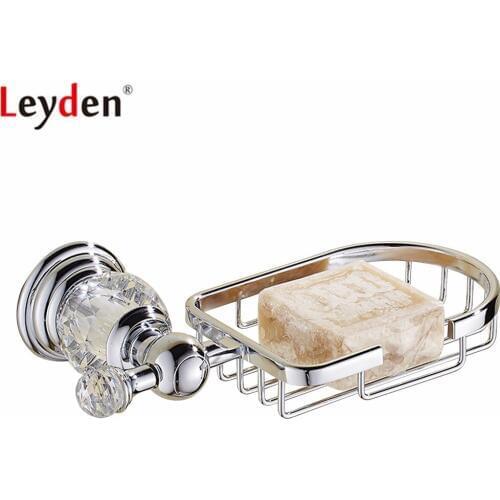 Leyden Wall Mounted Chrome Zinc-Alloy Crystal Soap Dish Holder Box Silver Soap Basket Rectangle For Bathroom Accessories