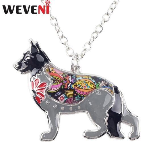 WEVENI Statement Enamel Metal German Shepherd Dog Necklace Pendants Cartoon Cute Animal Jewelry For Women Girls Teens Wholesale