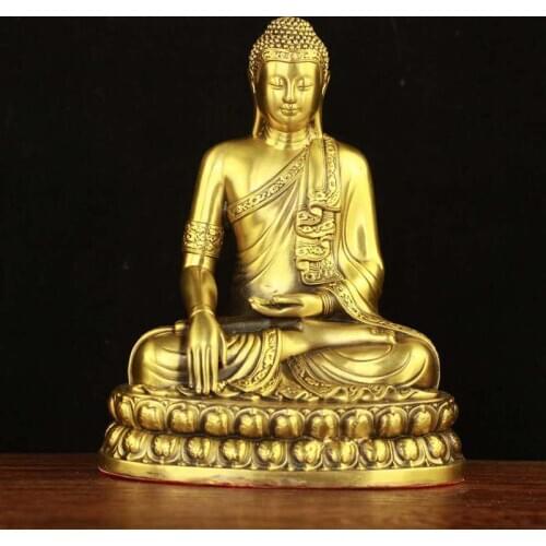 Copper Lotus Buddha Statue Double Lotus Seated Buddha Sakyamuni 19 Cm High Bronze Ware figurine sculpture decor