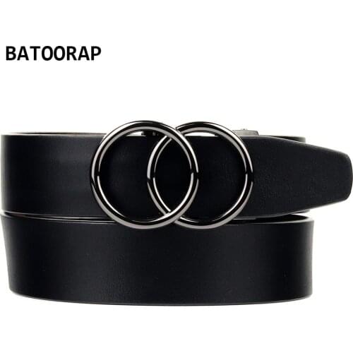 BATOORAP Brand Mens Leather Belt Ratchet Click Buckle Metal Vintage Designer Trouser Belt Black Western Jeans Straps Circle