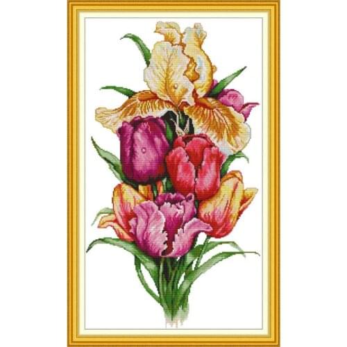 Cross Stitch Tulip 9 DIY Needlework Handmade Kit DMC 14CT 11CT Counted and Printed Embroidery Set for Gift and Home Decoration