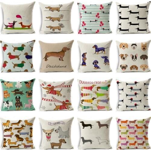 ZENGIA Dachshund Dog Cushion Cover Christmas Pillow Cover Happy Birthday Sausage Dog Pillow Case New Year Gift Home Decoration