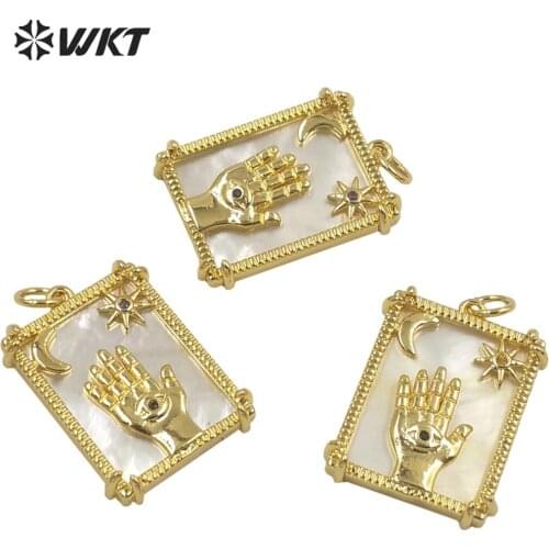 WT-MP206 Wholesale new micropave prong setting white shell background hand charms pendant Elegant hand jewelry finding accessory
