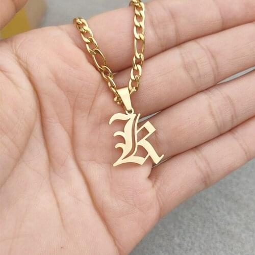 Personalized Old English Letter Necklace Custom Name Initial Necklaces For Women Christmas Gift Gold Figaro Chain Collier Femme