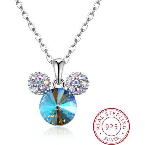 Lekani Crystal From Swarovski 925 Sterling Silver Cute Dazzling Mouse Cartoon Pendant Necklace For Women Girl Fine Jewelry Gift