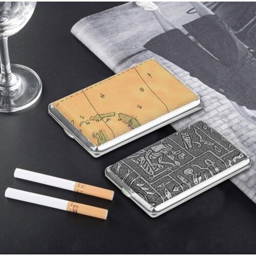12pcs Cigarettes Stainless Steel Inner Lining Cigars Cases Synthetic Leather Shell For Cigarette Box Hold Leather Cigarette Case