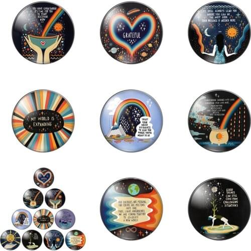 Colourful Rainbow Best Language 12mm/20mm/25mm/30mm Round Photo Glass Cabochon Demo Flat Back Making Findings