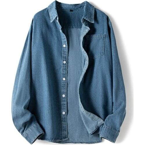Men Long Sleeve Denim Shirt Mens Casual Dress Male Wearing Mens Shirts