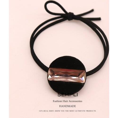 Sempli Black Colors Nylon Elastic Rhinestone Hair Bands For Womens Rubber Band Headband Scrunchie Fashion Hair Accessories