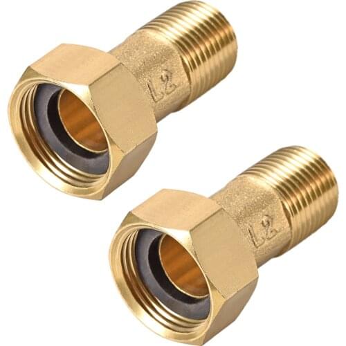 Uxcell Brass Pipe Fitting, Hex Nipple, G1/2 Male x G3/4 Female Threaded Connector Water Meter Coupling 53mm Length 2Pcs