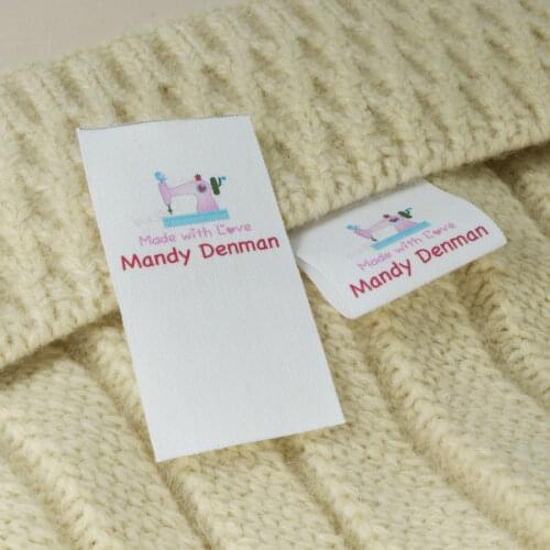 Sewing labels / Custom brand labels, Clothing Labels, Sewing Machine, Fabric 100% cotton, Custom text (FR127)