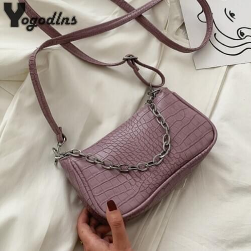 PU Leather Crossbody Bag For Women Mini Fashion Messenger Bag Retro Crocodil Handbag Chain Shoulder Bags Small Purse Female Bols