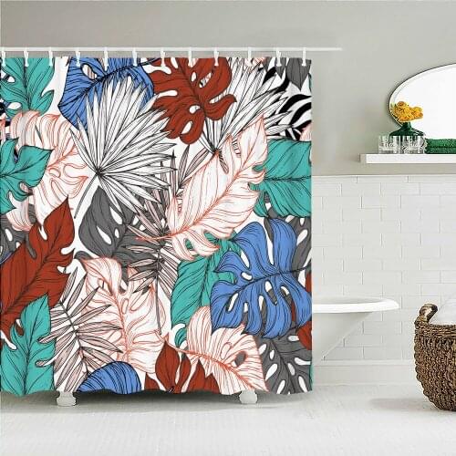 Palm Trees Leaves Shower Curtain Bathroom Waterproof Polyester Shower Curtain Printing Curtains for Bathroom Shower with Hooks