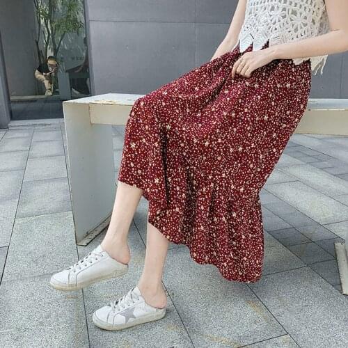 New Plus Size Women Spring Maxi Skirt Stylish High Waist Print Sundress 2021 Summer Womens Casual Chiffon Floral Skirt aq482