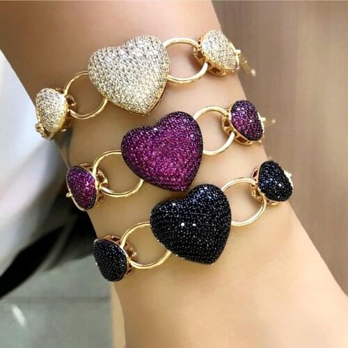 Fashion Heart shape bracelets for women Paved Micro Multicolor Zirconia Gold Color copper Adjustable boho Bangle Party Jewelry