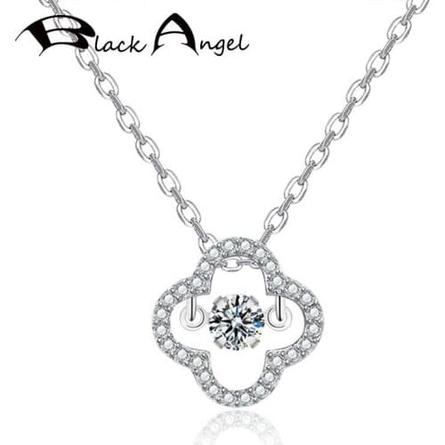 BLACK ANGEL Rose Gold Fashion Four Leaf Clover Necklace For Women Jumping Heart Pendant Jewelry Valentines Day Girlfriend Gift