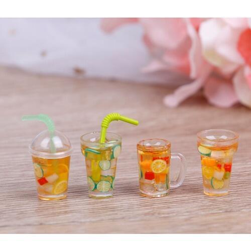 1Pcs 1/12 Mini Resin Fruit Tea Cup Simulation Miniature Drinks Model Furniture Toy Doll Home Decoration Dollhouse Accessories