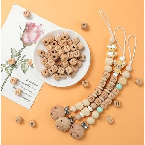 10pcs Wooden Rodent alphabet Beads Baby Nursing Accessories BABY Beech Letter Beads DIY Teething Jewelry Baby Teether