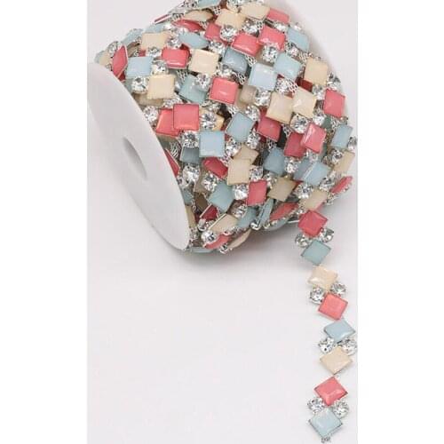 10Yards Rhinestone Trim for Sewing Costume Applique Resin Crystal Silver Chain Sew On Rhinestone Wedding Cake Decoration