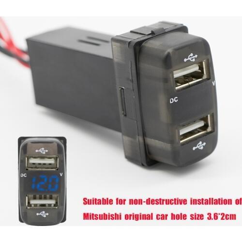 12V for Mitsubishi Loseless Refit Dual USB Car Charger Voltmeter Meter Led USB Auto Charger Power Adapter Socket with Voltage