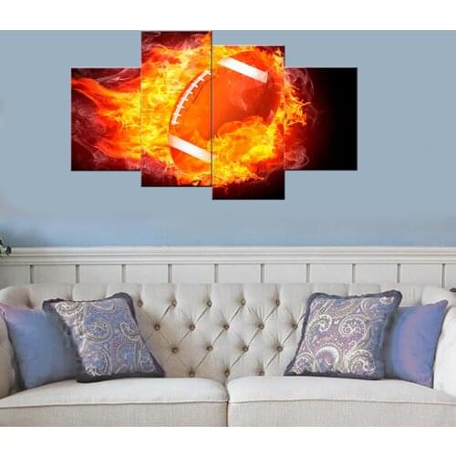 4 Pieces Modern wall art canvas printed painting Wall Pictures For living room bedroom Modern Hot Fire Rugby Football Painting