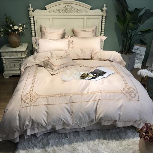 Beige Golden Luxury 100S Egyptian cotton Embroidered Bedding sets Queen King Royal Duvet cover Bed sheet set Pillowcases 4/6pcs