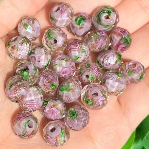 10mm Purple Large Murano Transparent Glass Lampwork Beads for Jewelry Making Women Diy Bracelet Flower Rondelle Faceted Beads