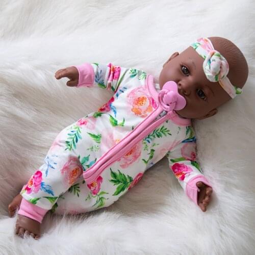 Black Dolls 17-inch Simulation Cute Vinyl Black Doll To Soothe Child To Sleep Play House Black African Dolls Fun Kids Toy Gifts