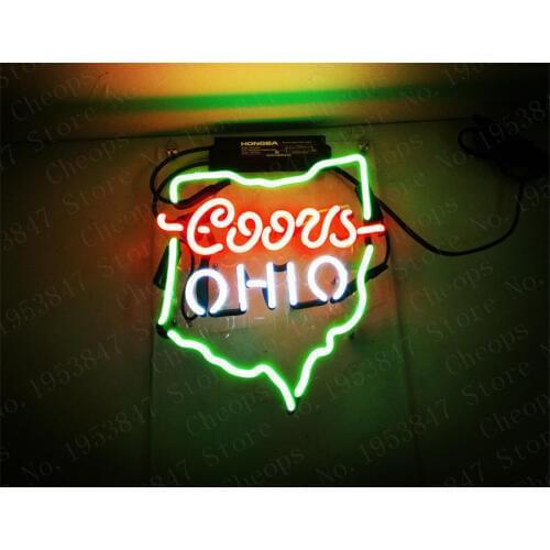 Coors Light OHIO Gift Neon Signs Real Glass Tube Open Beer Bar Pub Homeroom Girlsroom Party Decor 14x9