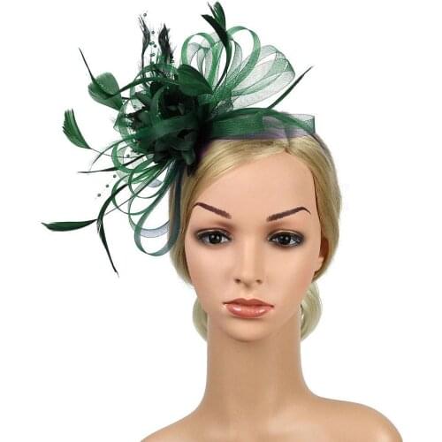 Elegant Flower Feather Mesh Yarn Cocktail Party Wedding Hair Accessories Bridal Feather Headband Headdress Clip Wholesale