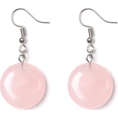 FYJS Unique Silver Plated Rose Pink Quartz Round Drop Earrings for Women Opalite Opal Jewelry