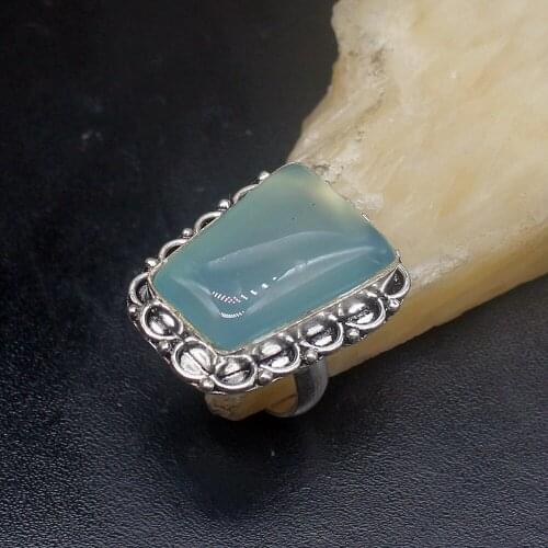 Gemstonefactory Jewelry Big Promotion Single Unique 925 Silver Lovely Blue Agate Women Men Gifts Band Rings 7# 20212883