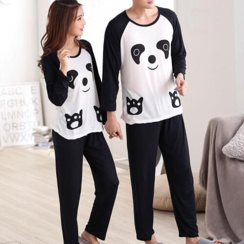 KLV Couples Women Men Autumn Cartoon Panda Long Sleeve Pullover Pants Pajamas Set Sleepwear Casual Lounge Wear New M/L/XL/2XL