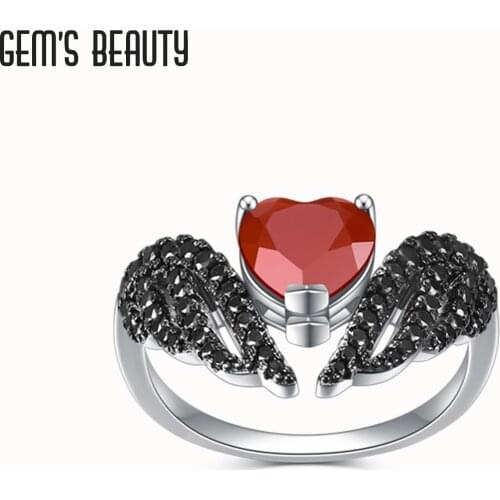 Gems Beauty 925 Sterling Silver Rings For Women Wedding Trendy Jewelry Natural Gemstone Heart Red Agate Black Swan Anillos