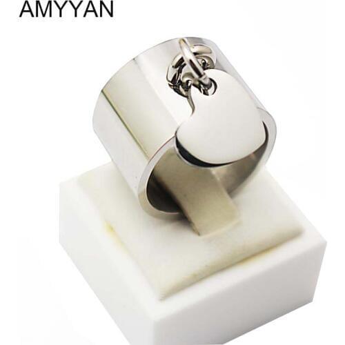 Girls Stainless Steel Special Ring Trendy Wide Ring Women Blank Heart Tag Pendant Finger Ring Size 6 7 8 9 10 11