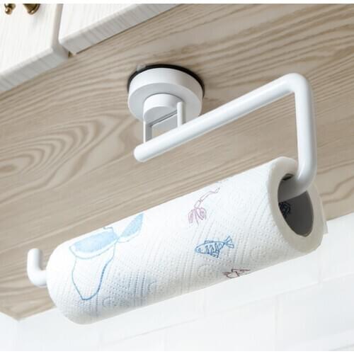 Kitchen Accessories Storage Holder Vacuum Sucker Paper Towel Rack Adhesive Bathroom Towel Shelf Wall Hanging Roll Paper Rack